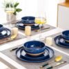 81uPX_wT9WL._AC_SL1500.jpg Stoneware Dinnerware Sets for 4, 12 Pieces Handpainted Plates and Bowls Set with Wavy Rim, Chip and Scratch Resistant Dishes set, Dishwasher & Microwave Safe, Royal Blue
