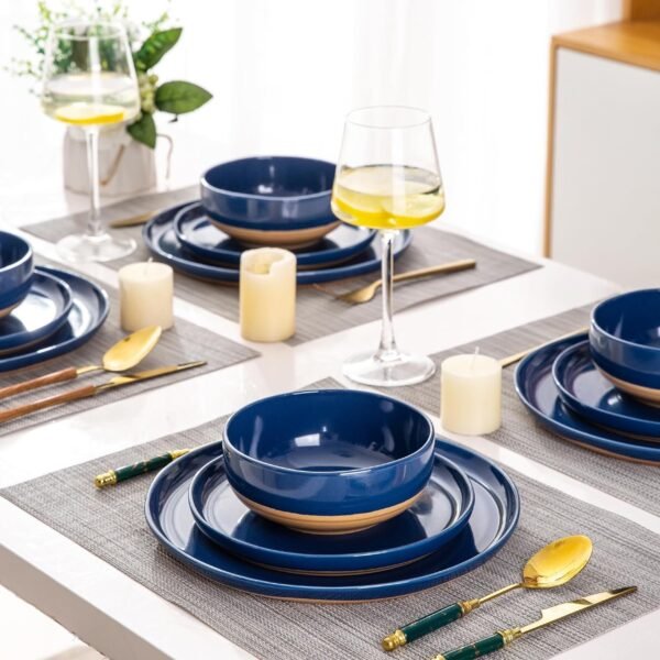 81uPX_wT9WL._AC_SL1500.jpg Stoneware Dinnerware Sets for 4, 12 Pieces Handpainted Plates and Bowls Set with Wavy Rim, Chip and Scratch Resistant Dishes set, Dishwasher & Microwave Safe, Royal Blue
