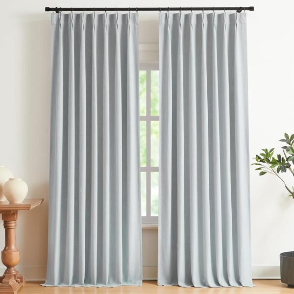 Natural Full Blackout Curtains Linen Blended Darkening Window Curtains 84 inch for Living Room Bedroom Thermal Insulated Pinch Pleat Drapes with Hooks 2 Panel 40"Wx84"L
