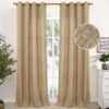 Natural Linen Curtains 63 Inch Length 2 Panels Bronze Grommet Linen Textured Short Window Drapes Light Filtering for Living Room Bedroom, 52 X 63 Inch