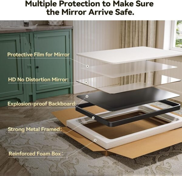 Black Bathroom Mirror for Wall, 24x36 Inch Rectangular Black Metal Framed Mirror, Modern Wall Mounted Vanity Mirror for Bathroom, Vertical or Horizontal