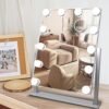 Lighted Makeup Mirror, 14"x 12" Hollywood Vanity Mirror with 9 LED Bulbs, 3 Color Lights, and Detachable 10X Magnification Mirror, 1200mAh Rechargeable, Touch Control, 360°Rotation (White)