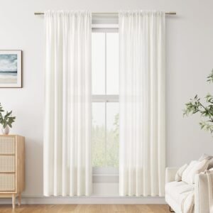 Natural Linen Curtains 78 Inch Length for Living Room Bedroom 2 Panels Set Rod Pocket Light Filtering Semi Sheer Window Curtains 52 Inch Width Boho Farmhouse Linen Drapes Cream Ivory, W52xL78