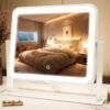 Vanity Mirror with Lights - 15"x12.6" LED Lighted Makeup Mirror, Large Makeup Mirror with Lights, Touch Screen with 3-Color Lighting, Dimmable, for Vanity Desk Tabletop, Bedroom