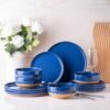 81zEvSUTgKL._AC_SL1500.jpg Stoneware Dinnerware Sets for 4, 12 Pieces Handpainted Plates and Bowls Set with Wavy Rim, Chip and Scratch Resistant Dishes set, Dishwasher & Microwave Safe, Royal Blue