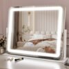 Lighted Makeup Mirror with Light, 9"x11" Vanity Mirror with Lights, Portable Tabletop Cosmetic Make Up Mirror, Smart Touch Control, Dual Power Supply, 360°Rotation