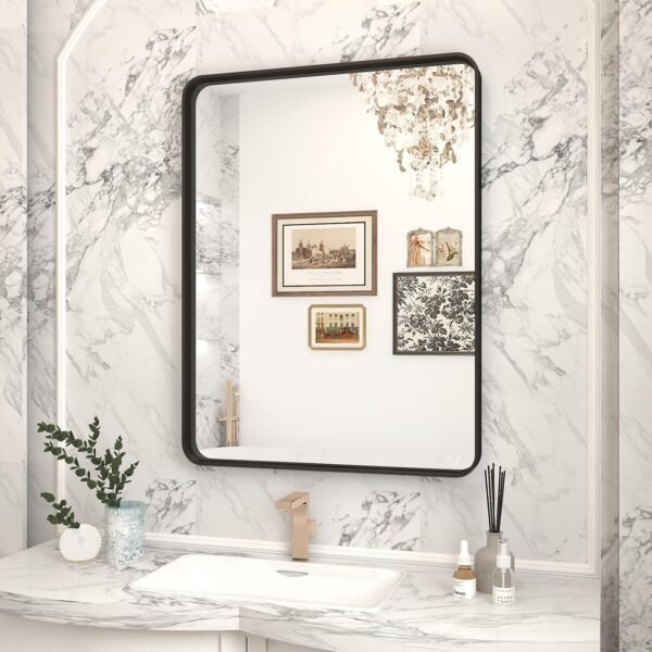 81zxgrrUjpL._AC_SL1500.jpg 20x30 Silver Bathroom Mirror, Silver Wall Mirror for Vanity, Brushed Metal Framed Rectangle Mirror, Anti-Rust, Brushed Nickel,Shatterproof, Round Corners(Horizontally/Vertically)