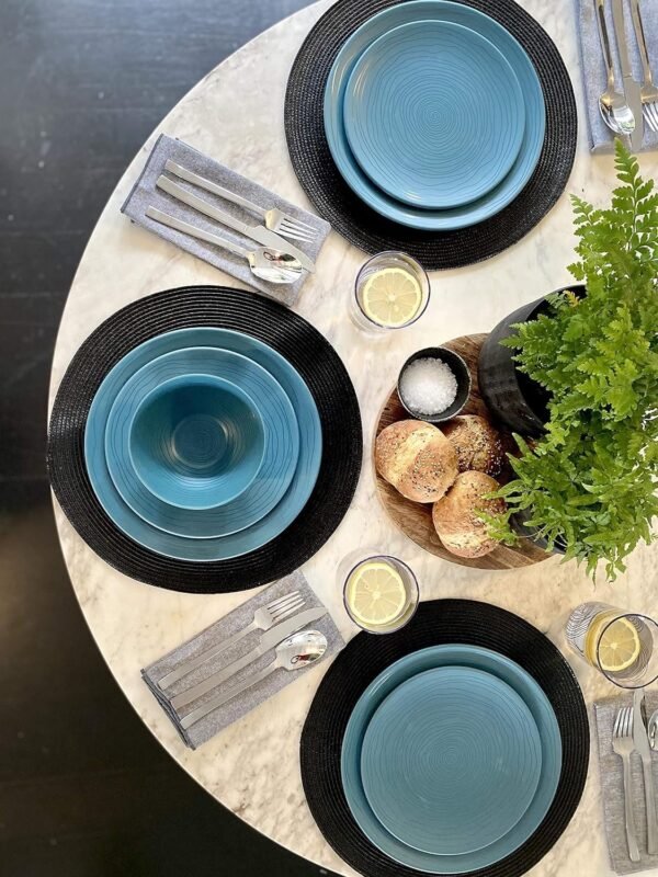 12 Piece Melamine Dinnerware Set - Durable, Dishwasher Safe Plates and Bowls - Casual Dining, Parties, Blue Dish Set Organica Blue Collection
