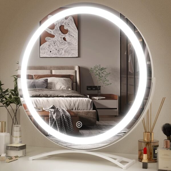 913tiysSkkL._AC_SL1500.jpg Vanity Mirror with Lights, 17x13 inch LED Lighted Makeup Mirror, Large Makeup Mirror with Lights, Touch Sensor with 3-Color Lighting, Dimmable for Vanity Desk Tabletop, Bedroom