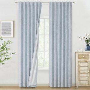 Chambray Blue Full Blackout Curtains 84 inch for Bedroom Living Room Darkening Soundproof Window Panels Thermal Insulated Rod Pocket Back Tab Grayish Blue Drapes 2 Panels 50" Wx84 L