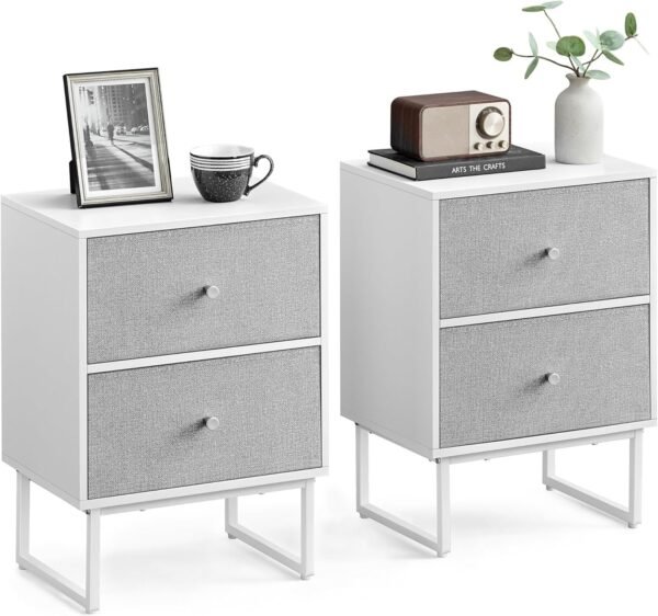 Nightstand, Bedside Table Small Dresser with Removable Fabric Drawers, End Table Side Table, Bedroom Furniture, Night Stand for Bedroom, Office, Cloud White and Dove Gray