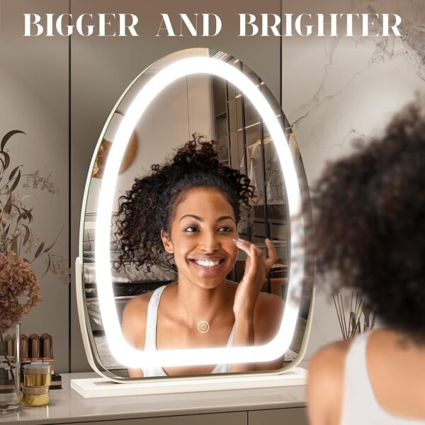 91HhYhXManL._AC_SL1500.jpg Vanity Mirror with Lights, 17x13 inch LED Lighted Makeup Mirror, Large Makeup Mirror with Lights, Touch Sensor with 3-Color Lighting, Dimmable for Vanity Desk Tabletop, Bedroom