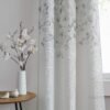 Gray Tan Leaf Floral Print Metallic Sheer Curtain Panels for Autumn Fall Rustic Living Room Bedroom Sparkling Decorative Grommet Top Window Treatment Farmhouse Drape, 40"x84"x2
