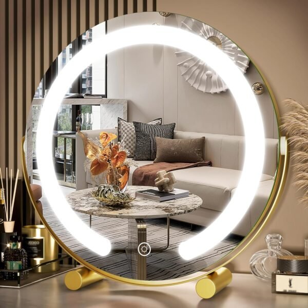91P4bwoMe-L._AC_SL1500.jpg Vanity Mirror with Lights, 17x13 inch LED Lighted Makeup Mirror, Large Makeup Mirror with Lights, Touch Sensor with 3-Color Lighting, Dimmable for Vanity Desk Tabletop, Bedroom