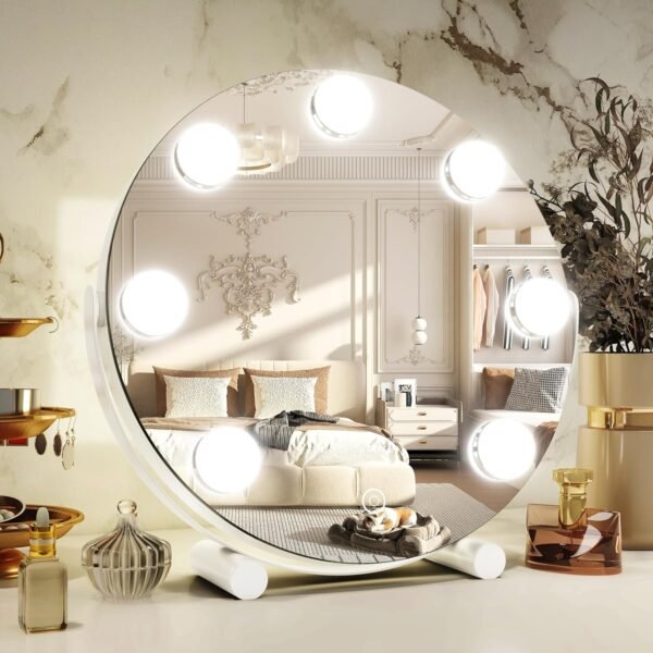 13 Inch Vanity Mirror with Lights, LED Makeup Mirror for Bedroom Makeup, Light up Mirror Smart Touch Control 3 Colors Dimmable, 360 Rotation (White)