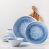 12 Piece Melamine Dinnerware Set - Durable, Dishwasher Safe Plates and Bowls - Casual Dining, Parties, Blue Dish Set Organica Blue Collection