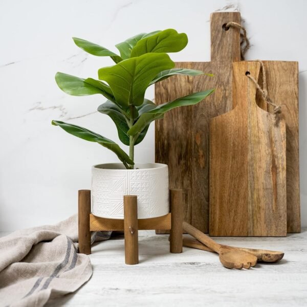 Artificial Plant for Desk Decor | 15.5" Fake Plant with Stand | Faux Plant Indoor | Desktop Plant | Fiddle Leaf Faux Plant for Tabletop | Small Artificial Plant Indoor
