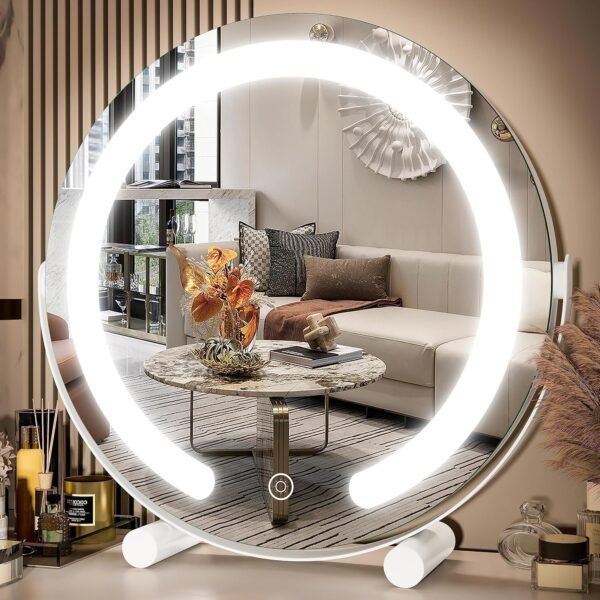 91kNOtpQ5jL._AC_SL1500.jpg Vanity Mirror with Lights, 17x13 inch LED Lighted Makeup Mirror, Large Makeup Mirror with Lights, Touch Sensor with 3-Color Lighting, Dimmable for Vanity Desk Tabletop, Bedroom