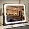 Vanity Mirror with Lights - 15"x12.6" LED Lighted Makeup Mirror, Large Makeup Mirror with Lights, Touch Screen with 3-Color Lighting, Dimmable, for Vanity Desk Tabletop, Bedroom