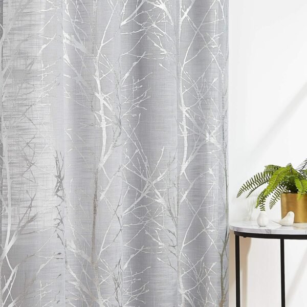 Tree Print Yellow Grey and White Curtains for Living Room Windows - Linen Textured Grommet Branches Pattern Window Treatment Set for Bedroom - 50" W x 96" L - (2 Panels)