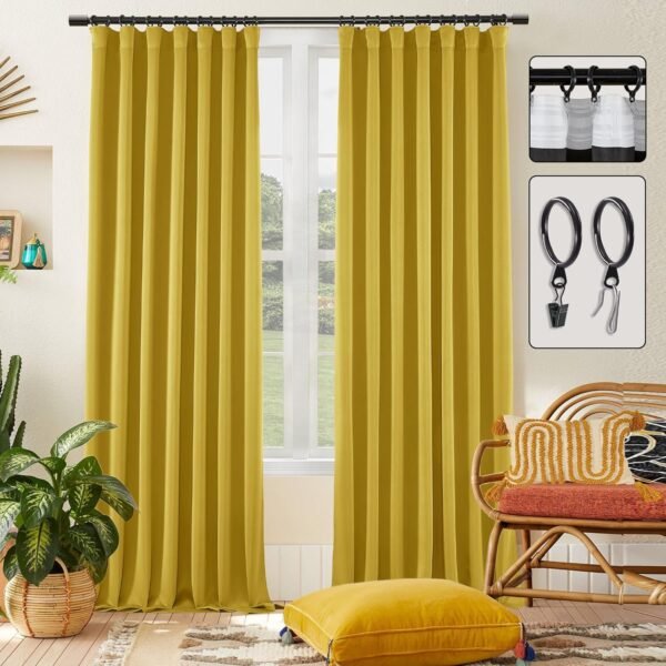 Blackout Curtains 96 Inches Long 2 Panel Set for Living Room,Black Out Room Darkening Thermal Pleated Back Tab Hooks Rings Pleat 8 FT Track Ceiling to Floor Length Curtains for Bedroom Window,Cream