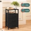Black Night Stand with LED Lights&Charging Station, End Bedside Table with 3 Drawers, USB Ports and Outlets for Bedroom Living