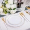 Gold Plastic Plates with Disposable Silverware, Gold Cutlery with White Handle