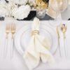 Gold Plastic Plates with Disposable Silverware, Gold Cutlery with White Handle