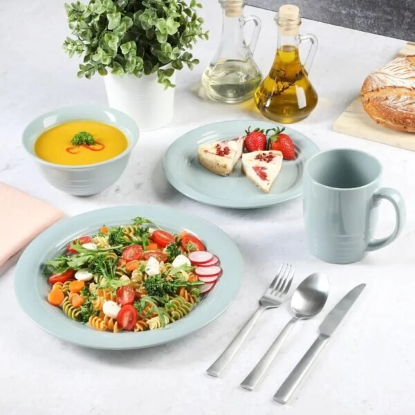 Dinner Plate Set Free Shipping Restaurant Plates 16-Piece Blue Stoneware Dinnerware Set Ceramic Dishes to Eat Tableware Dish Bar