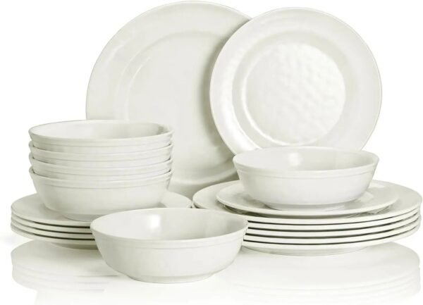 Dinnerware Sets Service for 6, Melamine Dinner Plates and Bowls Set, 18-Piece Dishes Set (Red & Black)