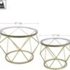 Gold Coffee Table, Round End Table Set of 2, Coffee Table with Metal Frame and Tempered Glass Top, Modern Accent Side Table