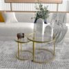Gold Nesting Coffee Table Set of 2, Small Glass Round Nesting Tables for Living Room Bedroom, Accent Tea Table with Metal Frame