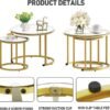 Gold Nesting Coffee Table Set of 2, Small Glass Round Nesting Tables for Living Room Bedroom, Accent Tea Table with Metal Frame