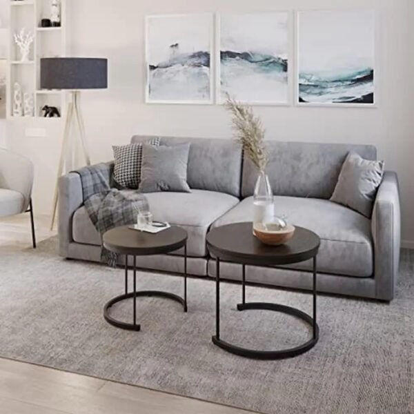 Industrial-Woodgrain-Round-Coffee-Table-Set-Nesting-End-Tables-Living-Room-Office-Craft-Display-Snack-Plate_76ed0589-1fae-43d8-b153-3c34fd2c55f3.jpg Industrial Woodgrain Round Coffee Table Set Nesting End Tables Living Room Office Craft Display Snack Plate Spot Brown Walnut