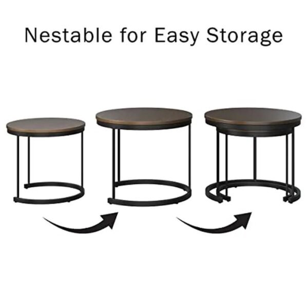 Industrial-Woodgrain-Round-Coffee-Table-Set-Nesting-End-Tables-Living-Room-Office-Craft-Display-Snack-Plate_c7045db7-10bd-4867-baa1-9872e3f47236.jpg Industrial Woodgrain Round Coffee Table Set Nesting End Tables Living Room Office Craft Display Snack Plate Spot Brown Walnut