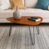 Mid Century Modern Hairpin Coffee Table Set Living Room Accent Ottoman Storage Shelf, Set Of 2, Walnut