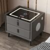 Modern Style Intelligent Bedside Table 2 Drawers Faux Leather Nightstands with Wireless Charging Bluetooth Speaker Side Cabinet