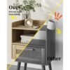 Nightstand with Charging Station,Bedside Table with PE Rattan Decor Drawer,Rattan Night Stand with Solid Wood Legs