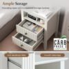 Nightstand with Charging Station, Sofa Table with 2 Drawers Cabinet, Tall End Tables with Wooden Fluted-Design, Nightstand