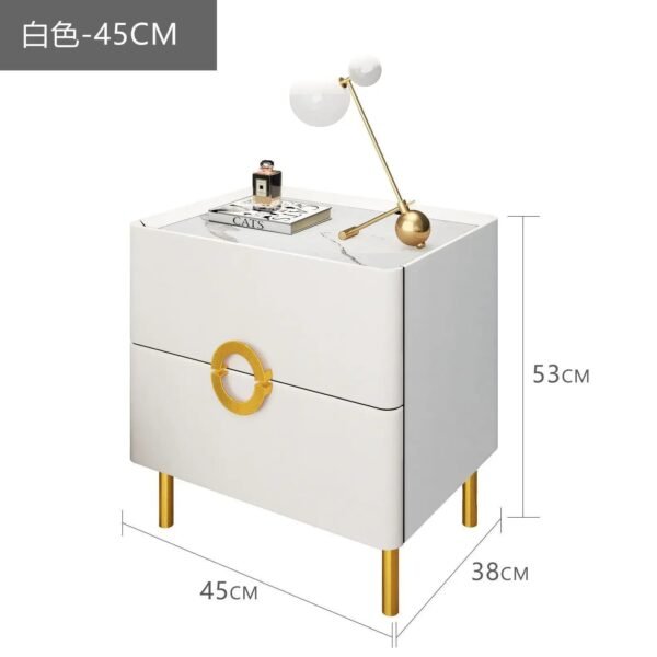 Nordic Bedroom Bedside Table Modern Narrow Rock Surface Nightstand 2 Drawers Wooden Bedroom Tables Night Stand