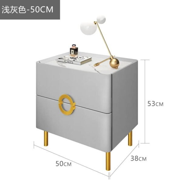 Nordic Bedroom Bedside Table Modern Narrow Rock Surface Nightstand 2 Drawers Wooden Bedroom Tables Night Stand