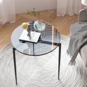 Round Coffee Side End Table Leisure Tempered Glass Side Table with Sleek Metal Legs