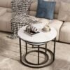 Round Nesting Coffee Table Side Table Set of 2 End Tables for Living Room Bedroom Balcony,Faux Marble Wooden Table 31IN