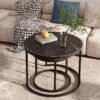 Round Nesting Coffee Table Side Table Set of 2 End Tables for Living Room Bedroom Balcony,Faux Marble Wooden Table 31IN