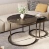 Round Nesting Coffee Table Side Table Set of 2 End Tables for Living Room Bedroom Balcony,Faux Marble Wooden Table 31IN