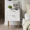Nightstand,Mid-Century Modern Bedside Table with 2 Storage Drawer,Small Gold Frame Side End Table for Bedroom,Living Room