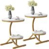 Modern 2-Tier Round End Table with Storage Shelf Faux Marble Top Gold C-Shaped Legs Sofa Side Table