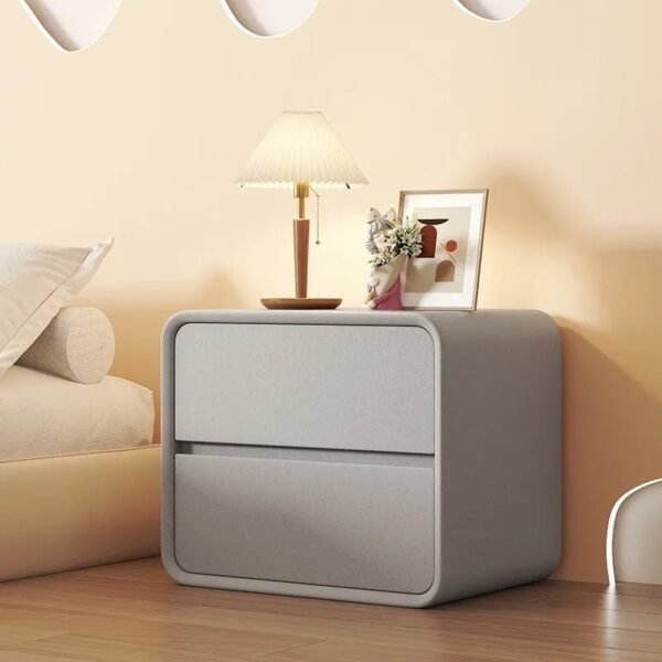 Simple Modern Solid Wood Leather Bedside Table Creative Light Luxury Bedroom Bedside Table Italian Simple Storage Cabinet 2024
