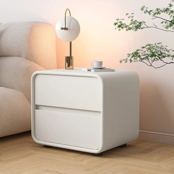 Simple Modern Solid Wood Leather Bedside Table Creative Light Luxury Bedroom Bedside Table Italian Simple Storage Cabinet 2024
