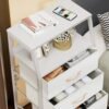 Tall 4 Drawers Dresser, Vertical Storage Tower for Bedroom,  Closet Organizer, Bedside Table , Wood Top, nightstand